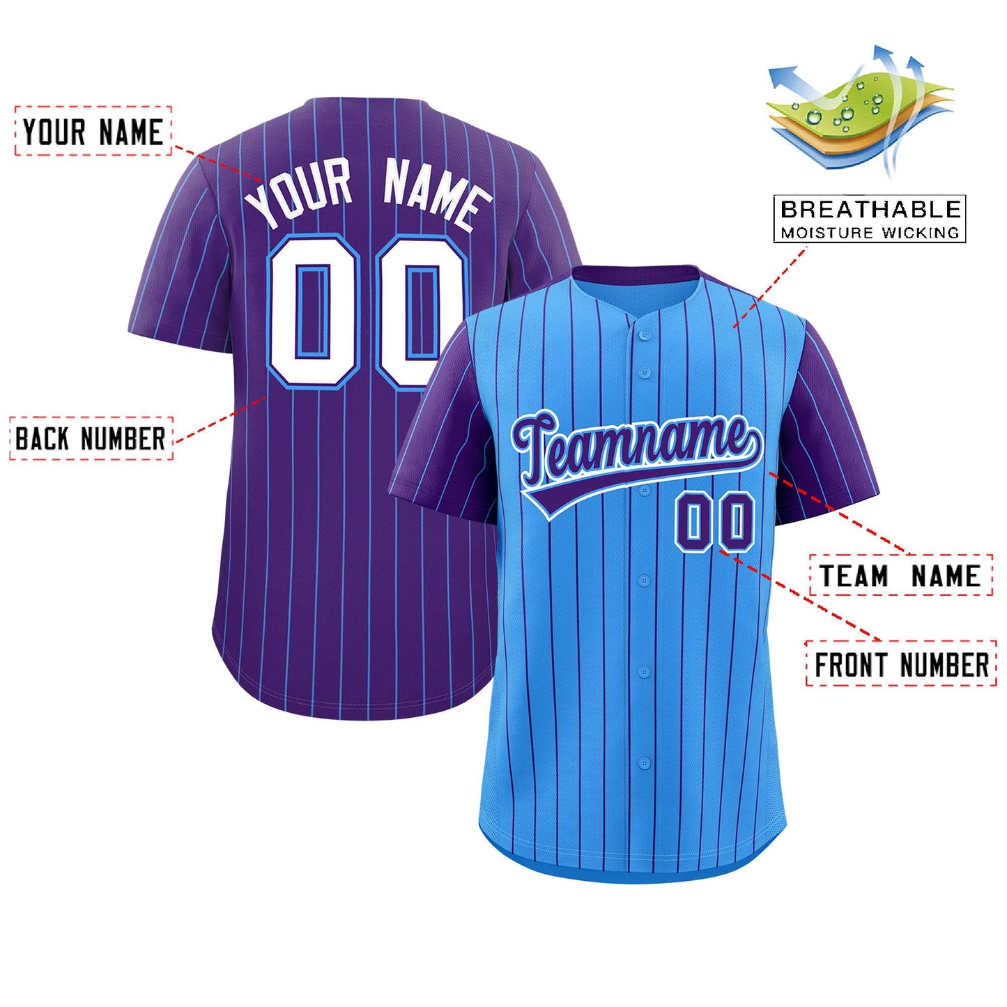 Custom Powder Blue Purple Pinstripe Personalized Raglan Sleeves Authentic Baseball Jersey