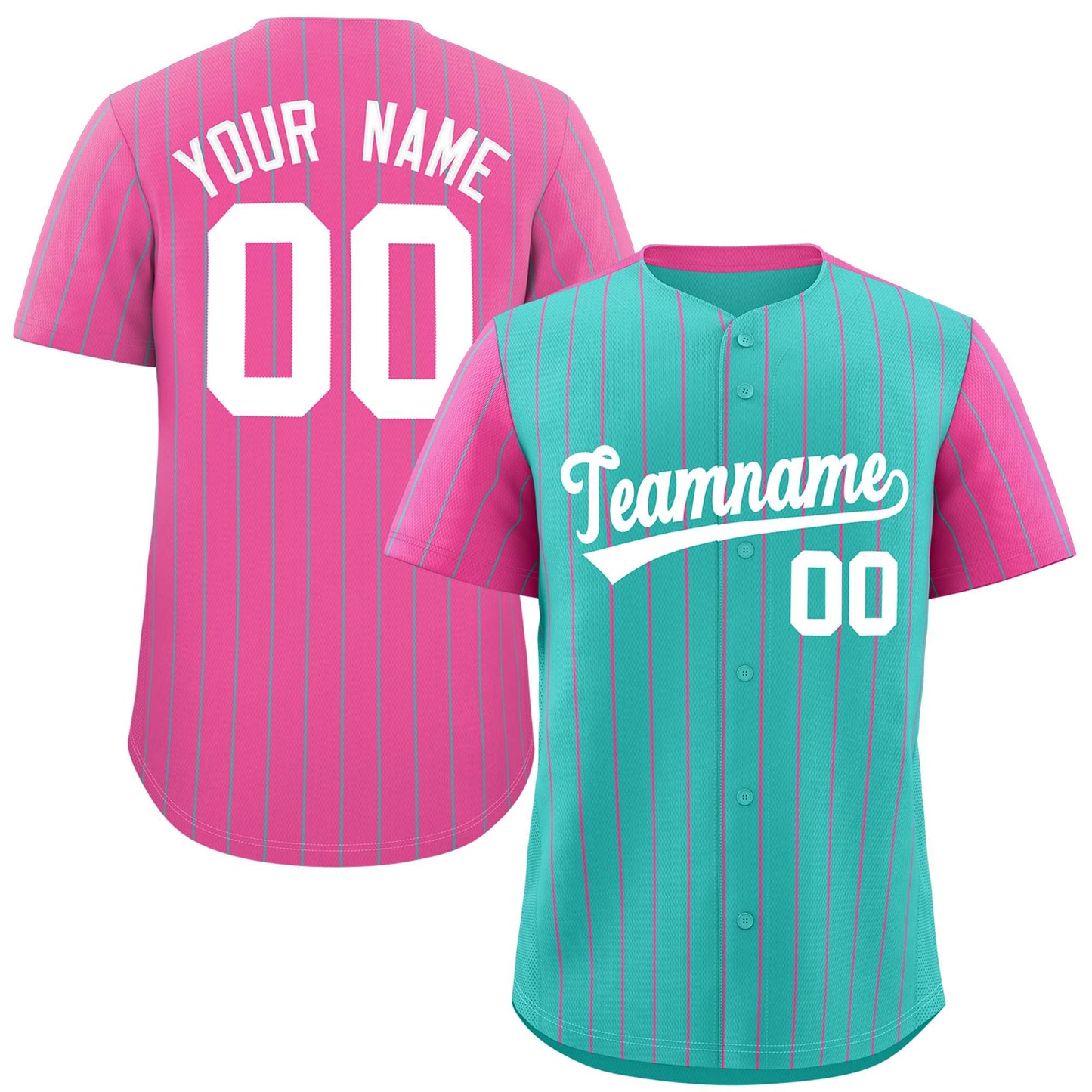 Custom Bright Green Pink Pinstripe Personalized Raglan Sleeves Authentic Baseball Jersey