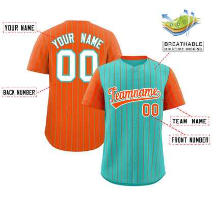 Custom Bright Green Orange Pinstripe Personalized Raglan Sleeves Authentic Baseball Jersey