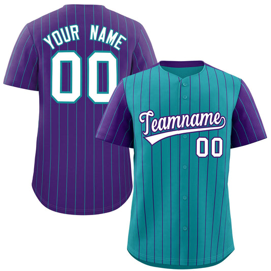 Custom Aqua Purple Pinstripe Personalized Raglan Sleeves Authentic Baseball Jersey