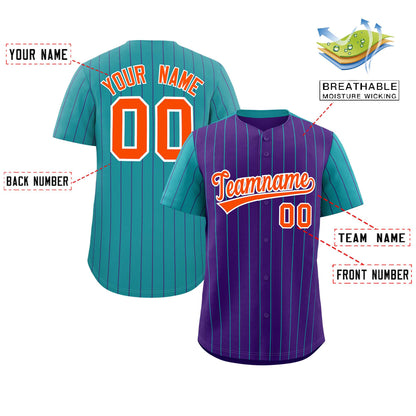 Custom Purple Aqua Pinstripe Personalized Raglan Sleeves Authentic Baseball Jersey