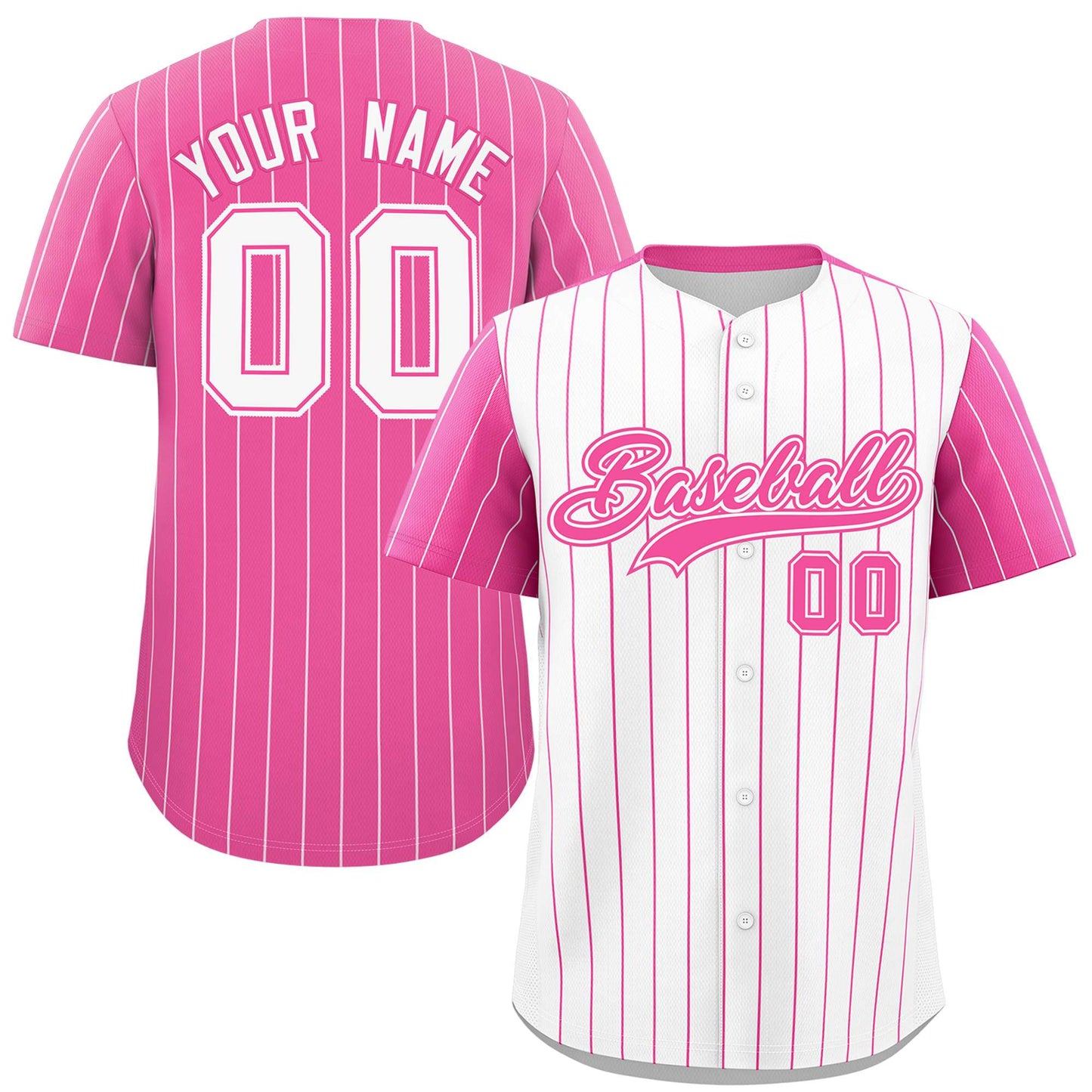 Custom White Pink Pinstripe Personalized Raglan Sleeves Authentic Baseball Jersey