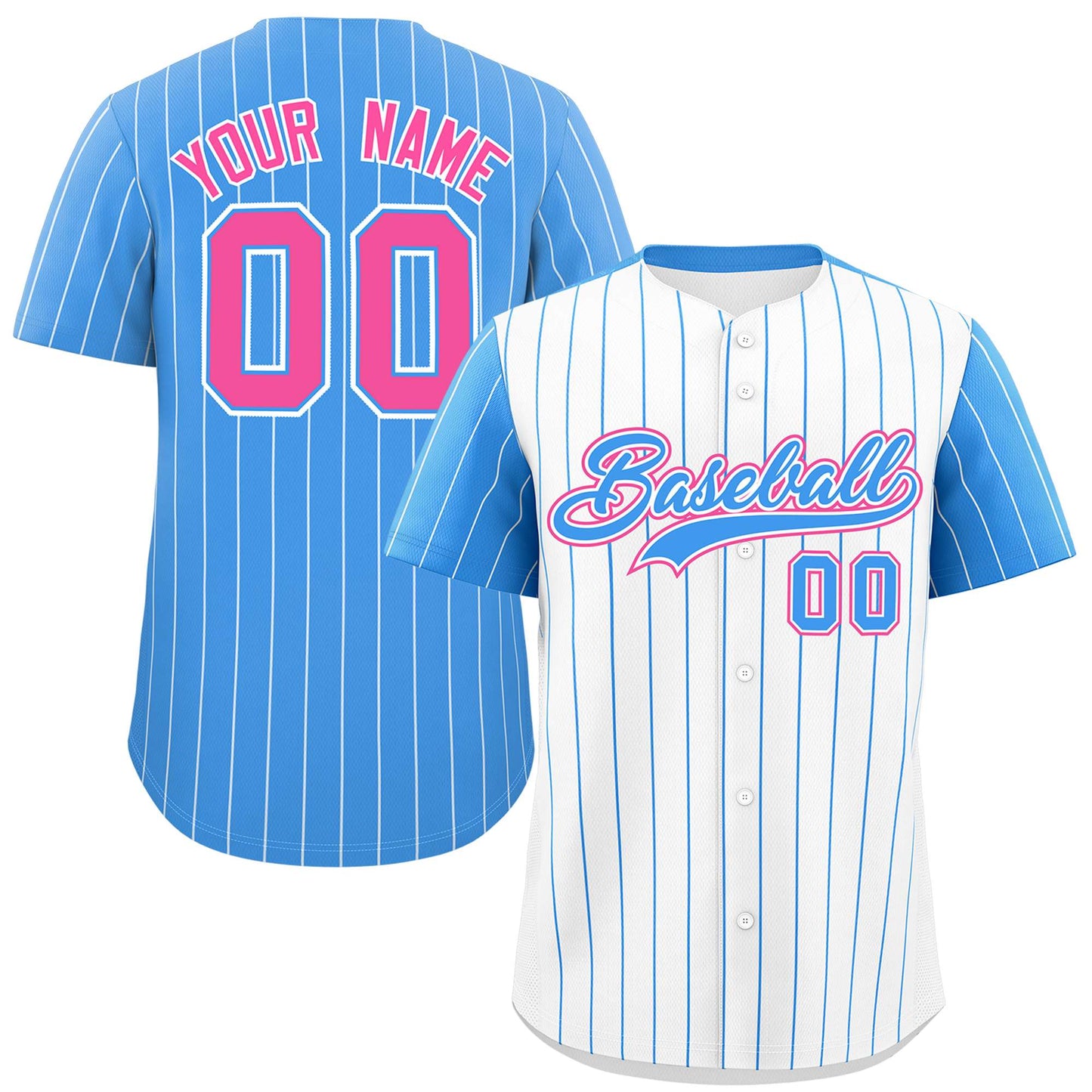 Custom White Powder Blue Pinstripe Personalized Raglan Sleeves Authentic Baseball Jersey