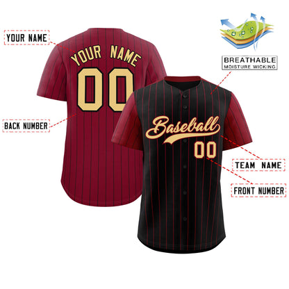 Custom Black Crimson Pinstripe Personalized Raglan Sleeves Authentic Baseball Jersey