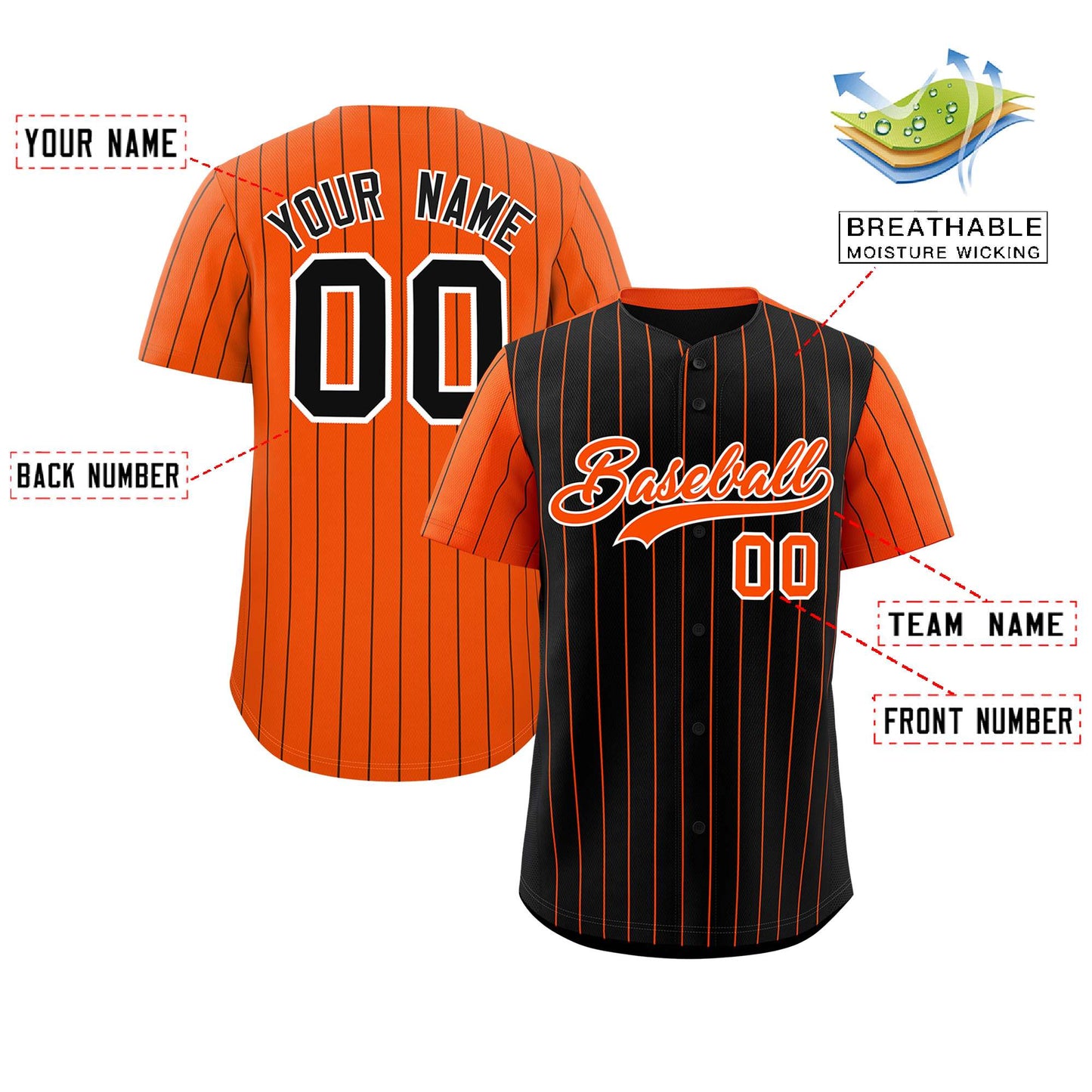 Custom Black Orange Pinstripe Personalized Raglan Sleeves Authentic Baseball Jersey