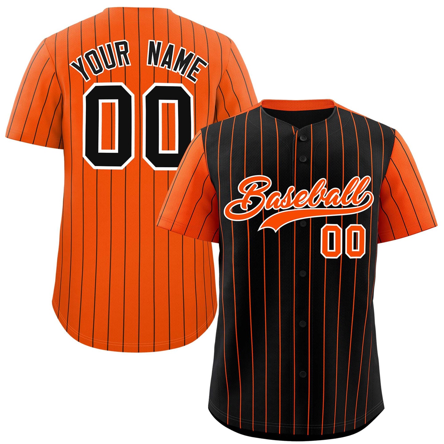 Custom Black Orange Pinstripe Personalized Raglan Sleeves Authentic Baseball Jersey