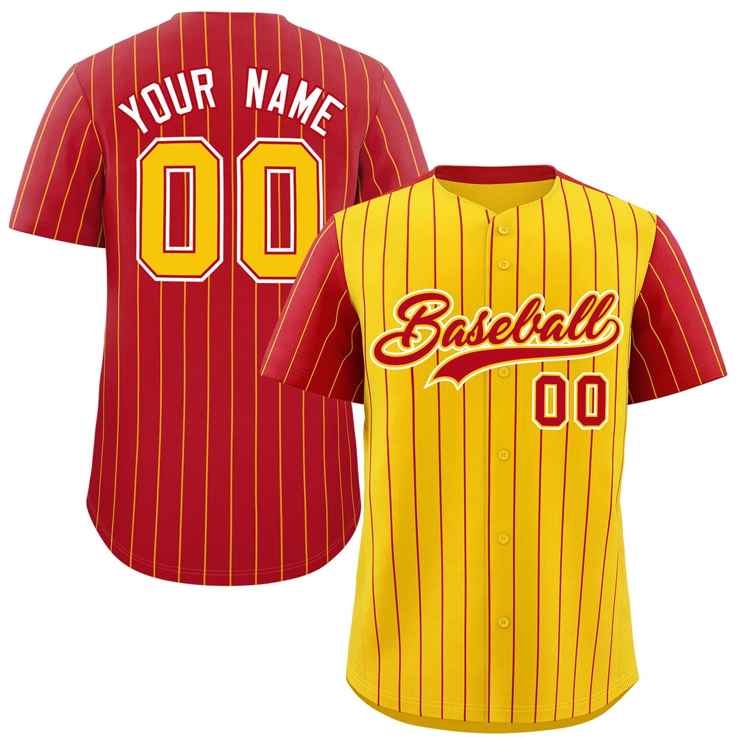 Custom Gold Red Pinstripe Personalized Raglan Sleeves Authentic Baseball Jersey