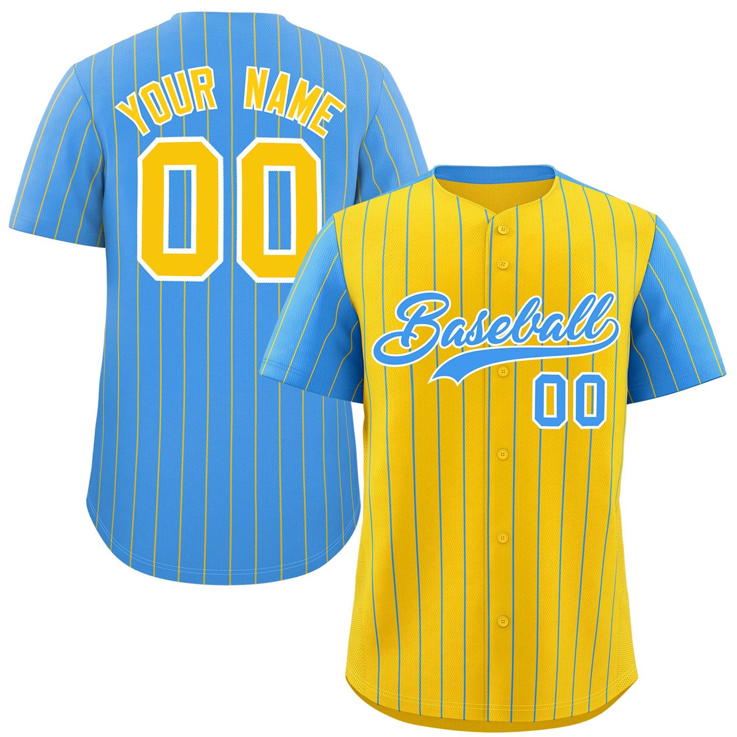 Custom Gold Powder Blue Pinstripe Personalized Raglan Sleeves Authentic Baseball Jersey