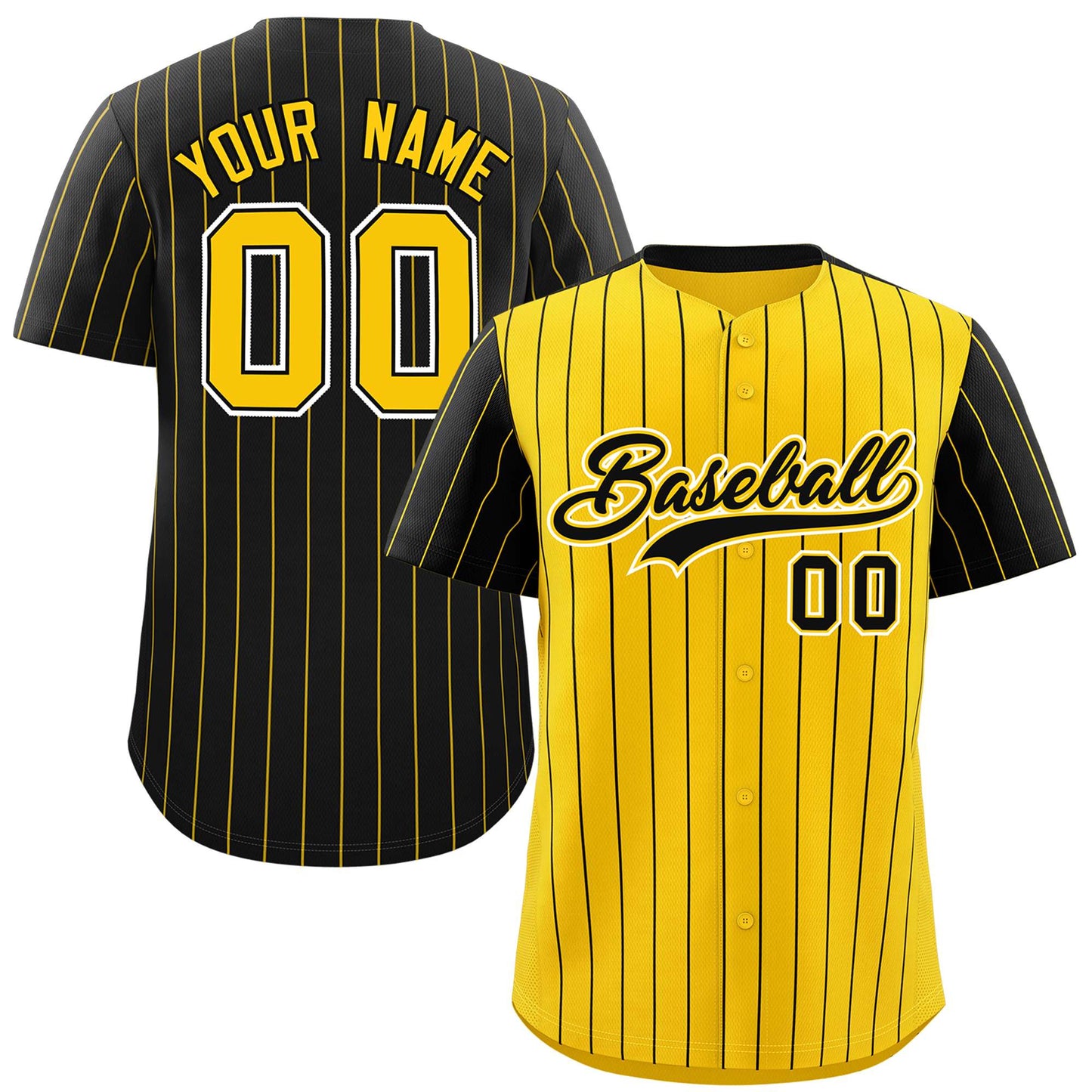 Custom Gold Black Pinstripe Personalized Raglan Sleeves Authentic Baseball Jersey