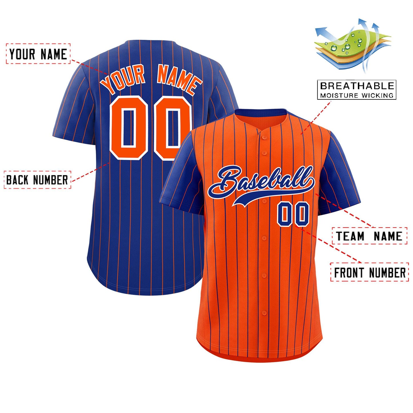 Custom Orange Royal Pinstripe Personalized Raglan Sleeves Authentic Baseball Jersey