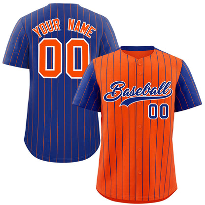 Custom Orange Royal Pinstripe Personalized Raglan Sleeves Authentic Baseball Jersey