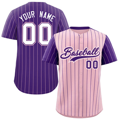 Custom Light Pink Purple Pinstripe Personalized Raglan Sleeves Authentic Baseball Jersey