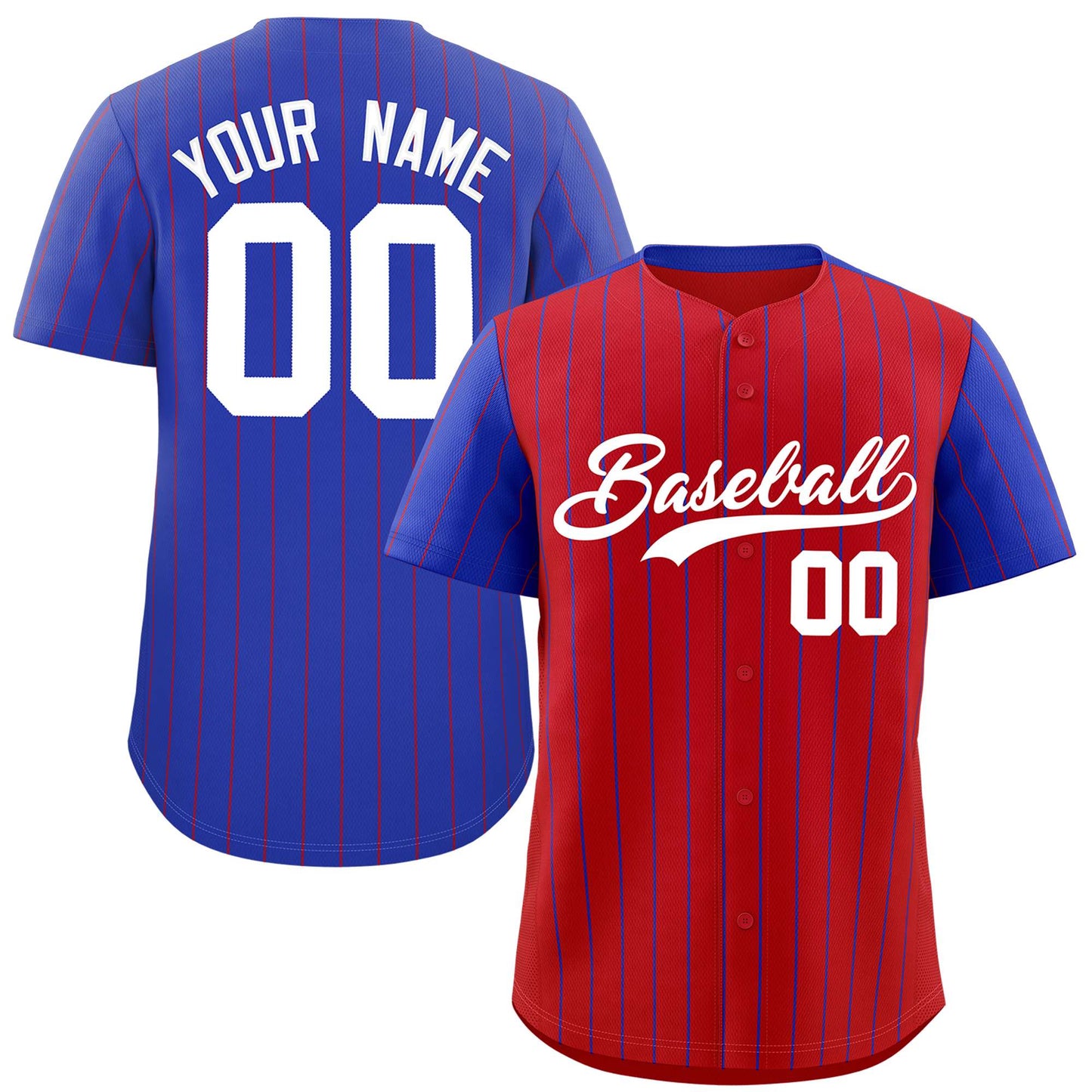 Custom Red Royal Pinstripe Personalized Raglan Sleeves Authentic Baseball Jersey