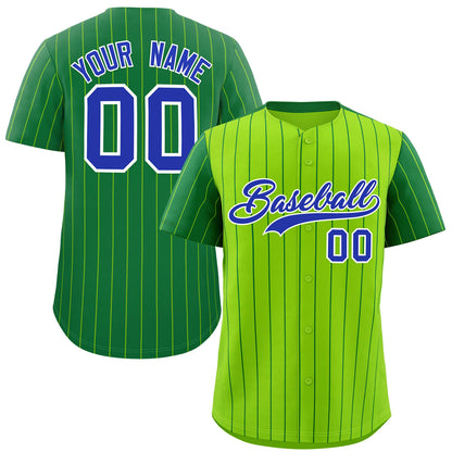 Custom Neon Green Kelly Green Pinstripe Personalized Raglan Sleeves Authentic Baseball Jersey