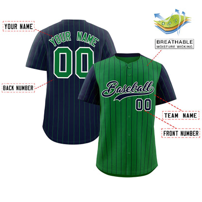 Custom Kelly Green Navy Pinstripe Personalized Raglan Sleeves Authentic Baseball Jersey