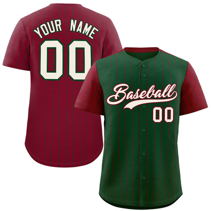 Custom Green Crimson Pinstripe Personalized Raglan Sleeves Authentic Baseball Jersey