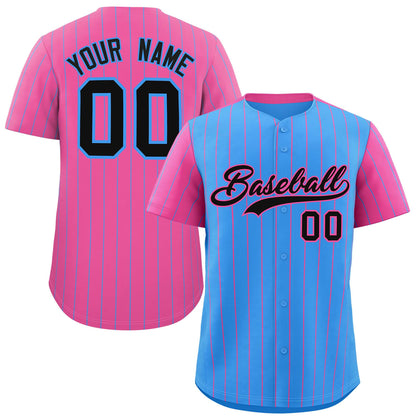 Custom Powder Blue Pink Pinstripe Personalized Raglan Sleeves Authentic Baseball Jersey