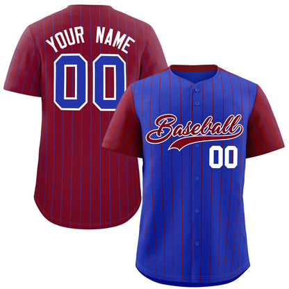 Custom Royal Crimson Pinstripe Personalized Raglan Sleeves Authentic Baseball Jersey