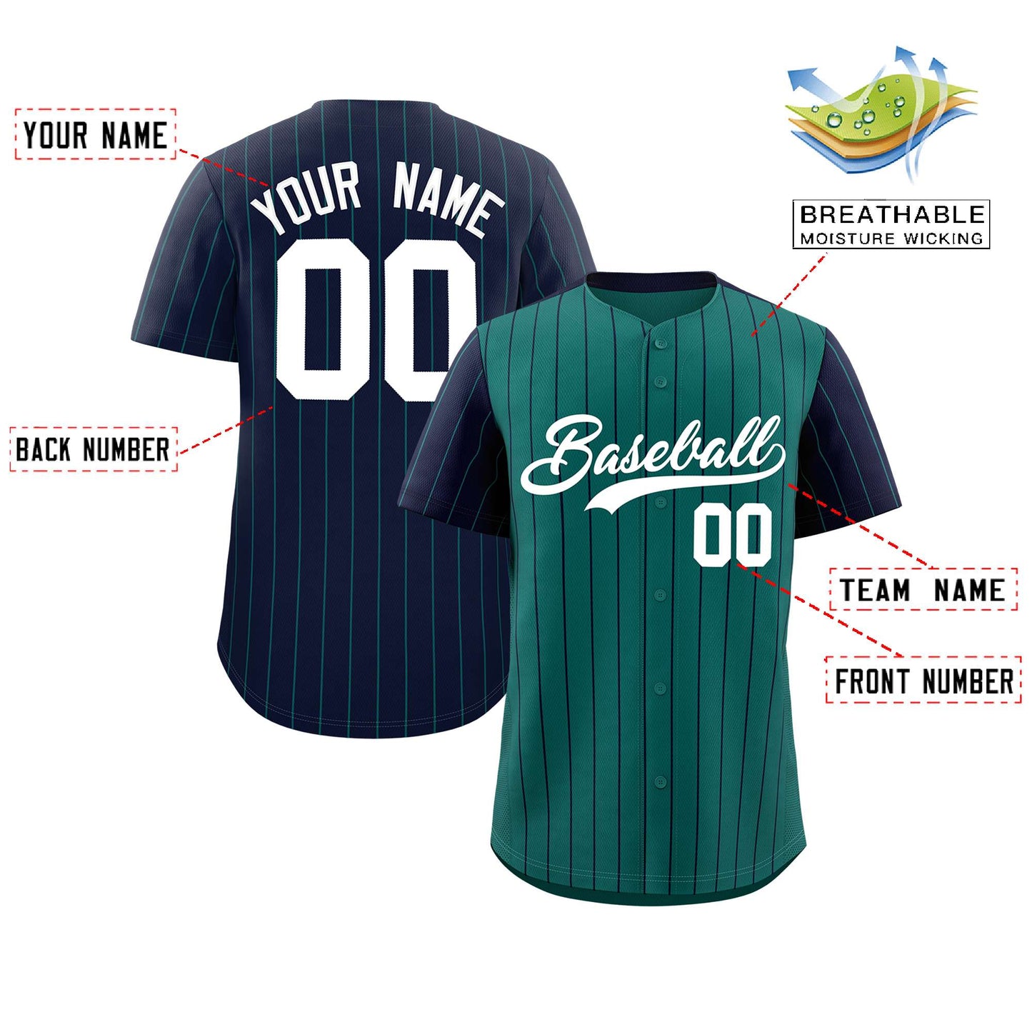 Custom Aqua Navy Pinstripe Personalized Raglan Sleeves Authentic Baseball Jersey