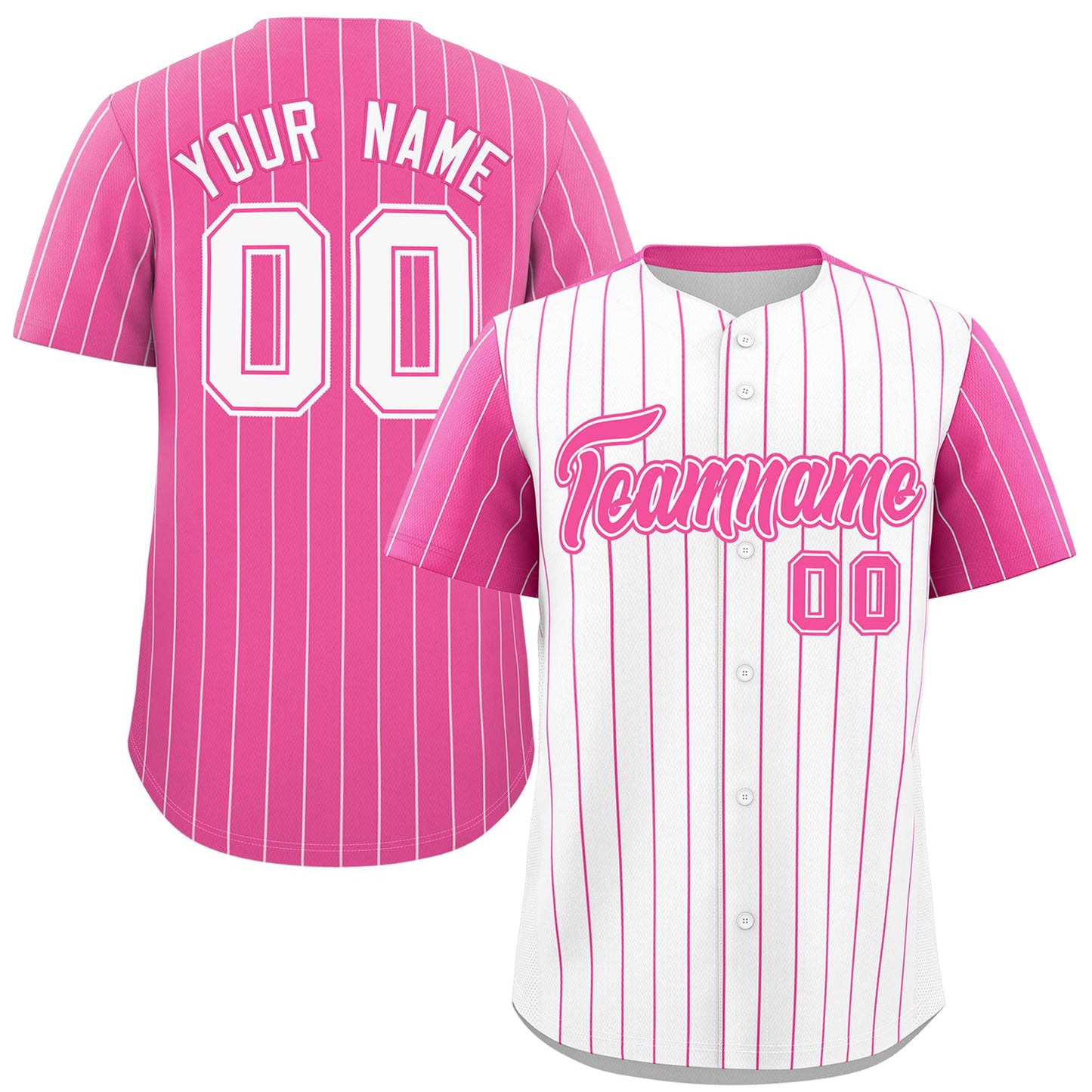 Custom White Pink Pinstripe Personalized Raglan Sleeves Authentic Baseball Jersey