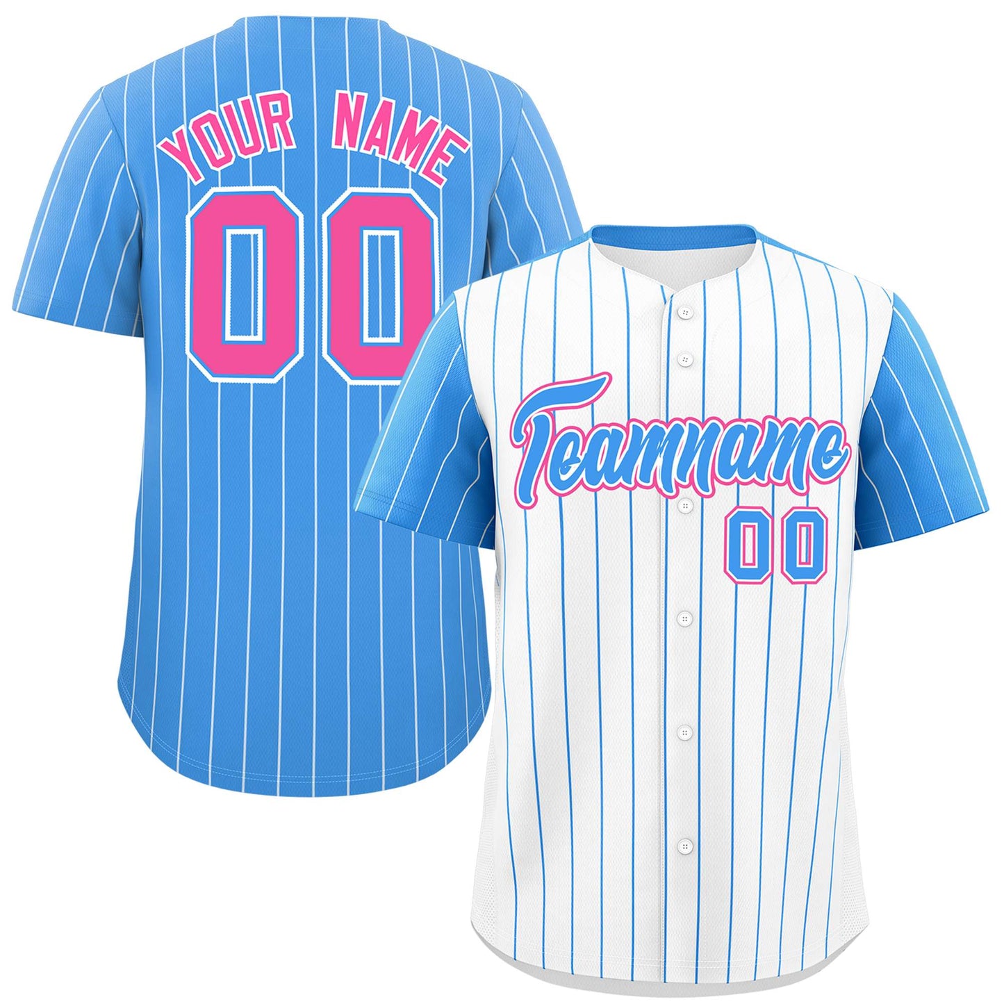 Custom White Powder Blue Pinstripe Personalized Raglan Sleeves Authentic Baseball Jersey