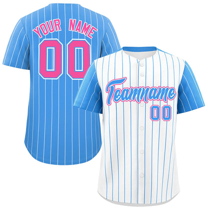 Custom White Powder Blue Pinstripe Personalized Raglan Sleeves Authentic Baseball Jersey