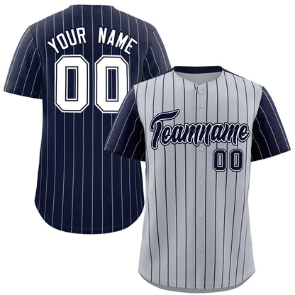 Custom Gray Navy Pinstripe Personalized Raglan Sleeves Authentic Baseball Jersey