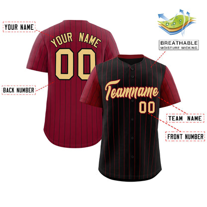 Custom Black Crimson Pinstripe Personalized Raglan Sleeves Authentic Baseball Jersey