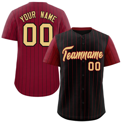 Custom Black Crimson Pinstripe Personalized Raglan Sleeves Authentic Baseball Jersey