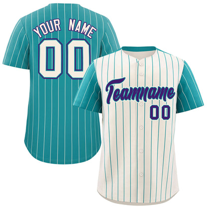 Custom Cream Aqua Pinstripe Personalized Raglan Sleeves Authentic Baseball Jersey