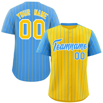 Custom Gold Powder Blue Pinstripe Personalized Raglan Sleeves Authentic Baseball Jersey