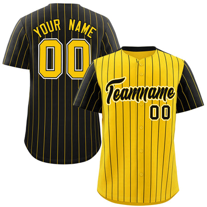 Custom Gold Black Pinstripe Personalized Raglan Sleeves Authentic Baseball Jersey