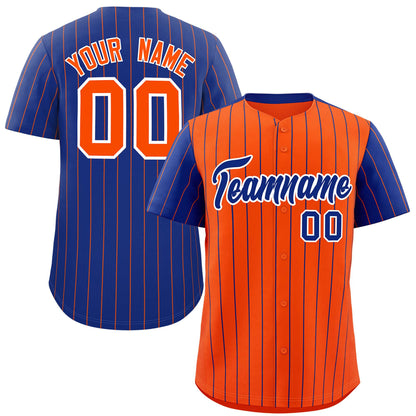 Custom Orange Royal Pinstripe Personalized Raglan Sleeves Authentic Baseball Jersey