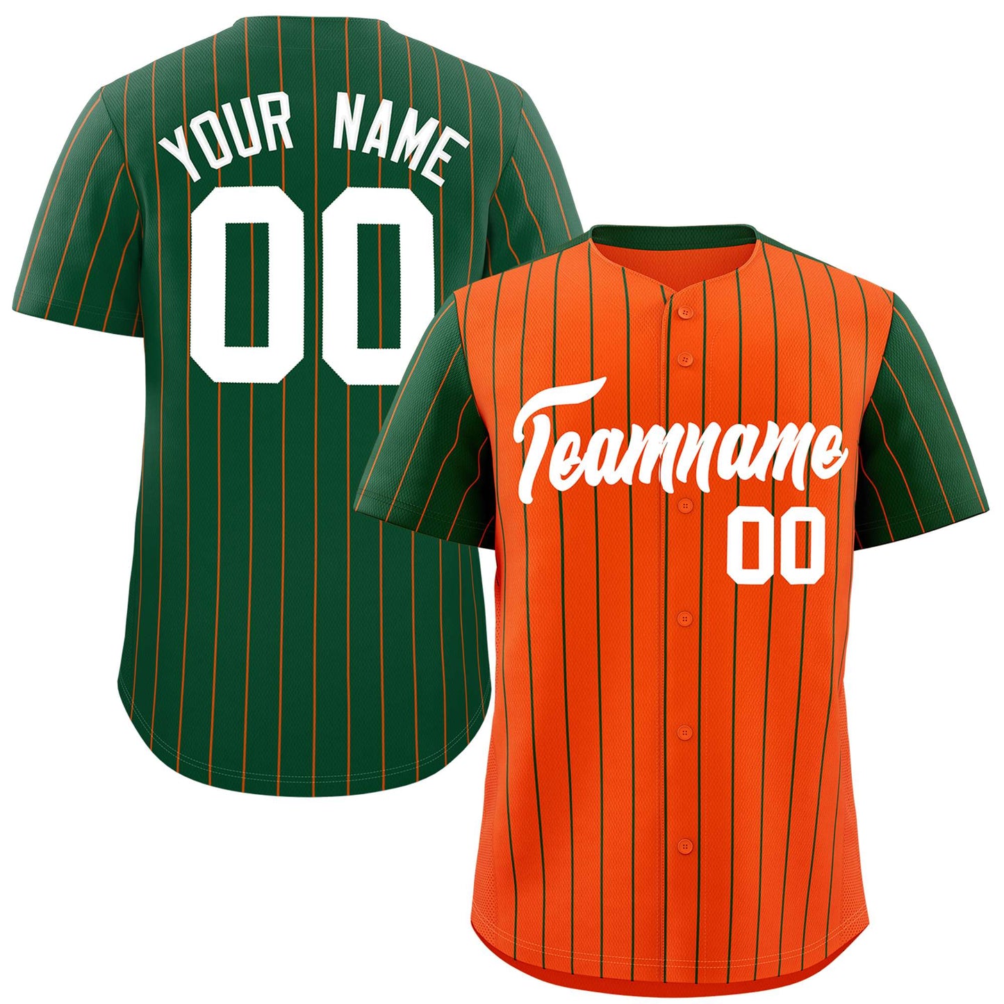 Custom Orange Green Pinstripe Personalized Raglan Sleeves Authentic Baseball Jersey