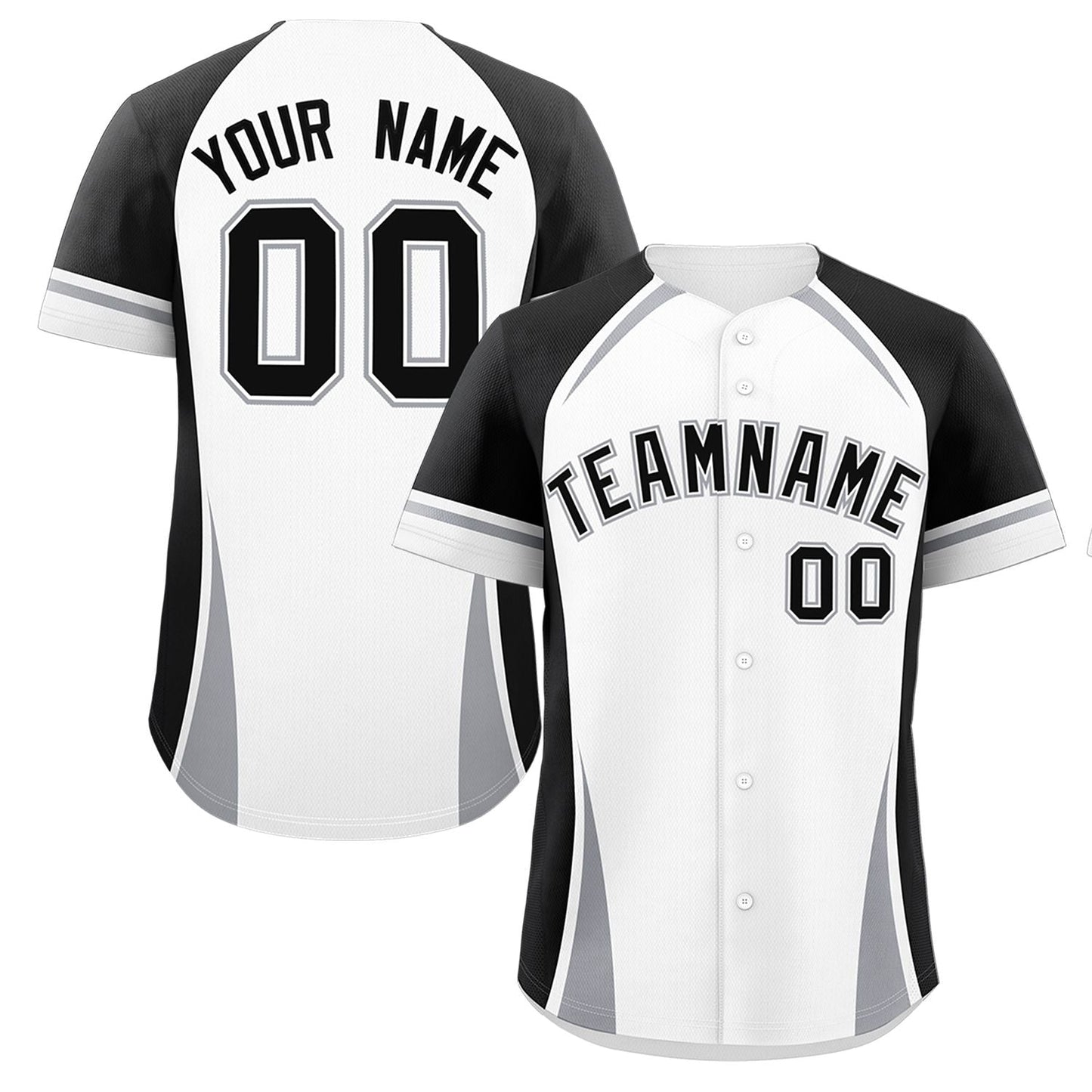 Custom White Black-Gray Personalized Color Block Authentic Baseball Jersey