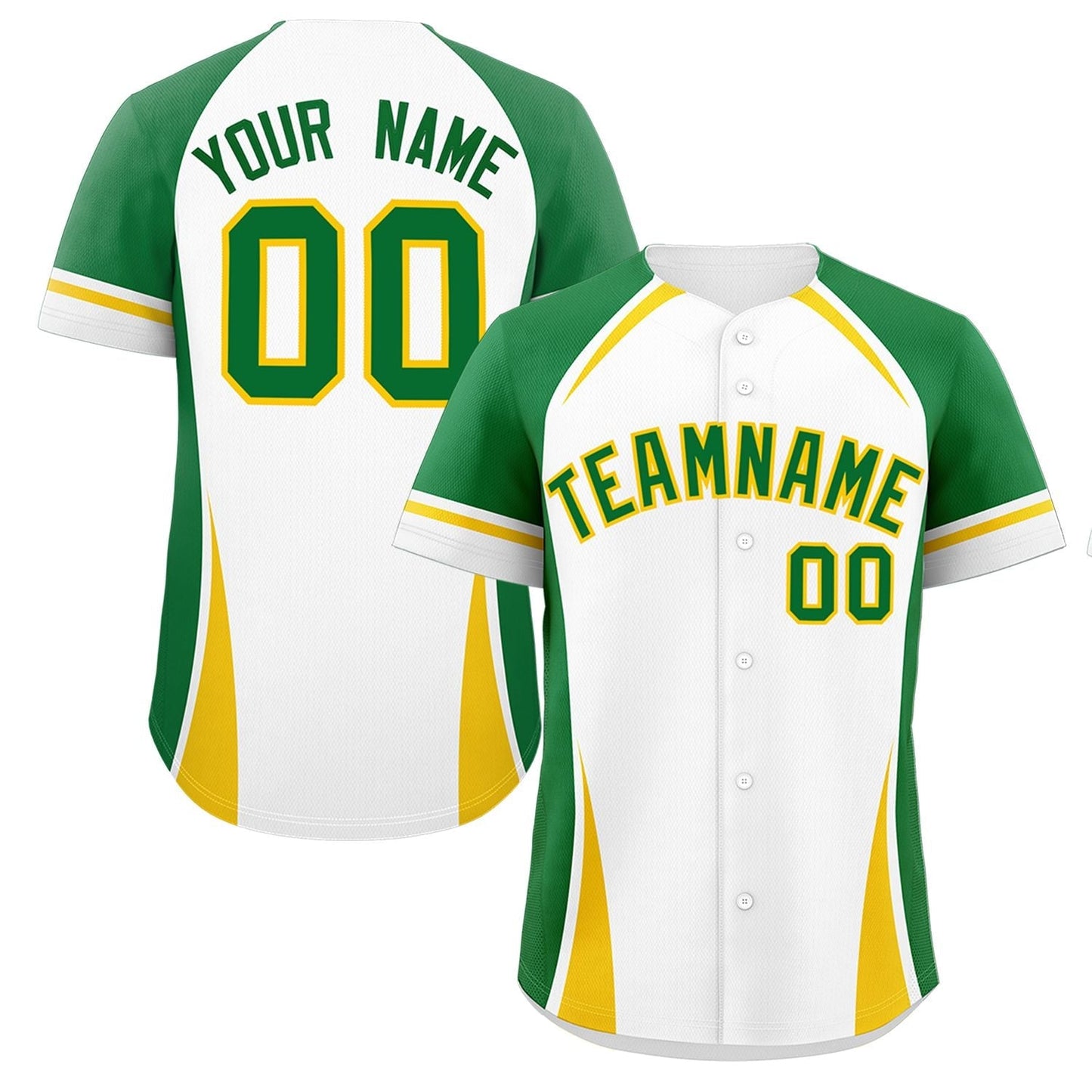 Custom White Kelly Green-Gold Personalized Color Block Authentic Baseball Jersey