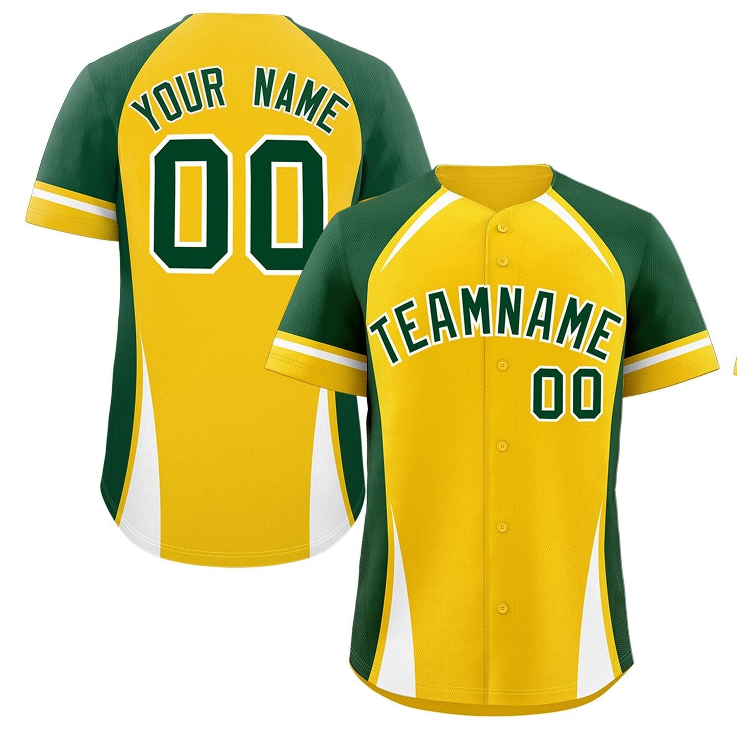 Custom Gold Green-White Personalized Color Block Authentic Baseball Jersey