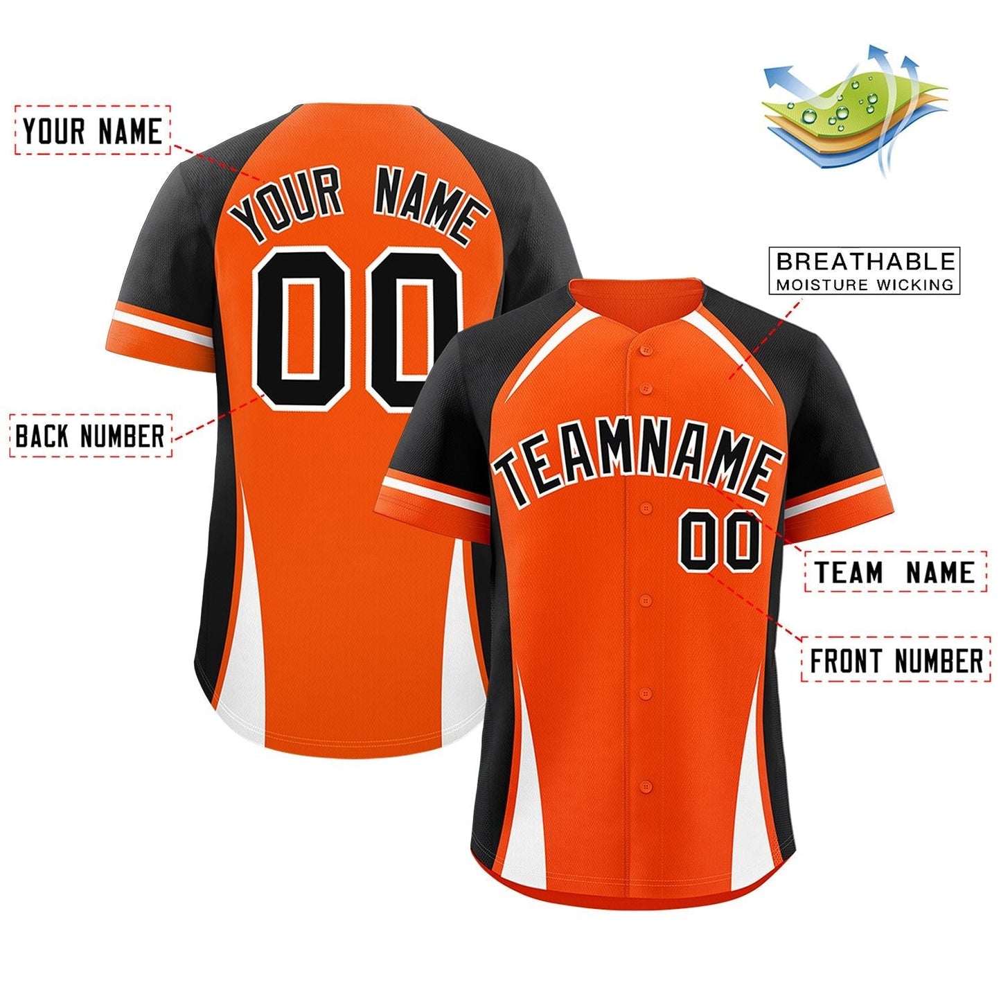 Custom Orange Black-White Personalized Color Block Authentic Baseball Jersey