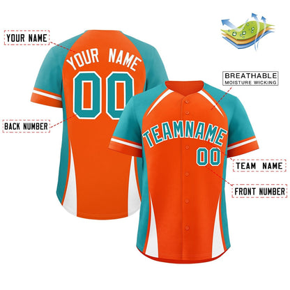 Custom Orange Aqua-White Personalized Color Block Authentic Baseball Jersey