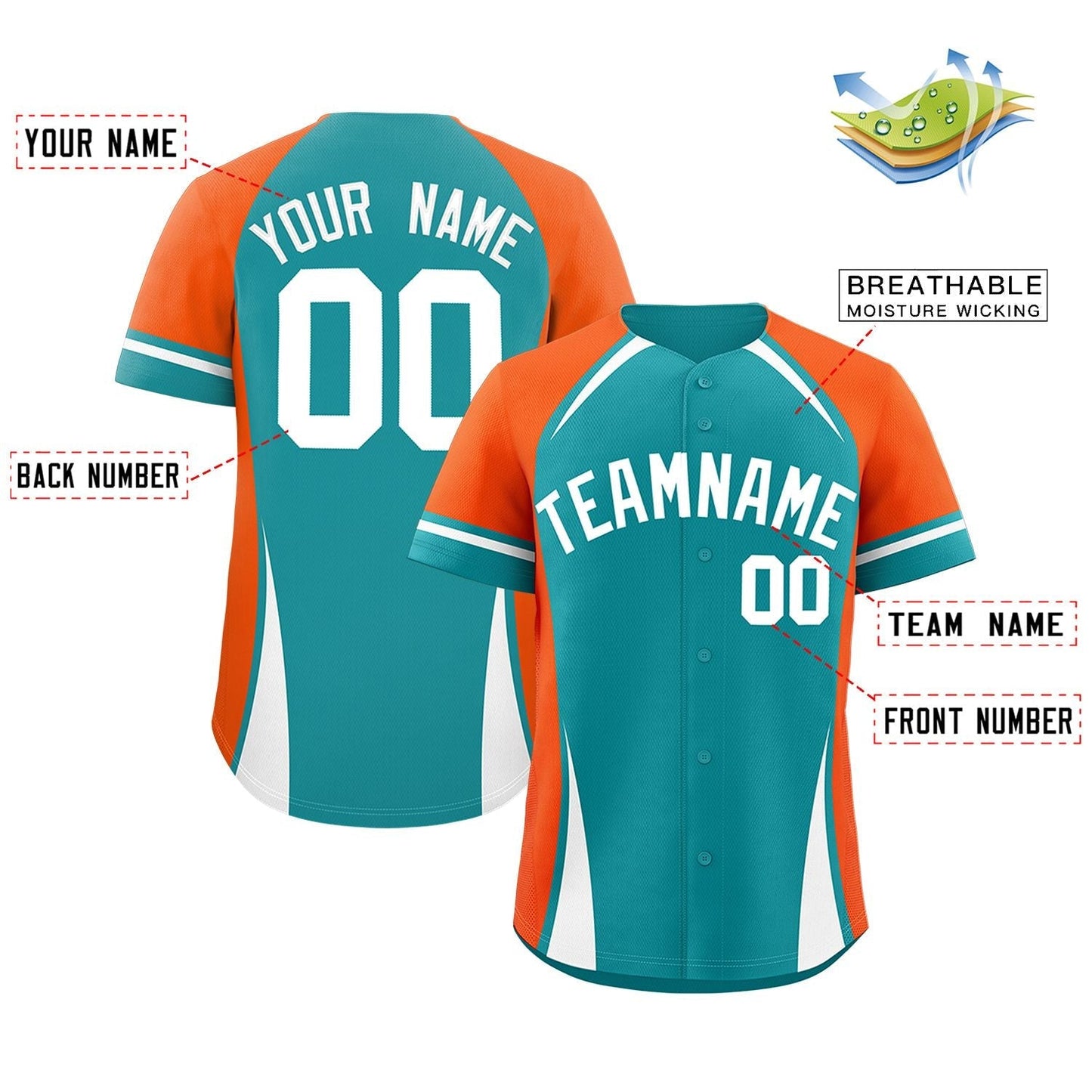 Custom Aqua Orange-White Personalized Color Block Authentic Baseball Jersey