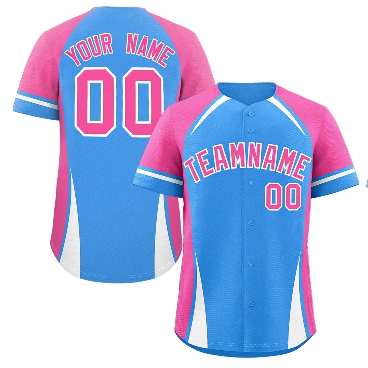 Custom Powder Blue Pink-White Personalized Color Block Authentic Baseball Jersey