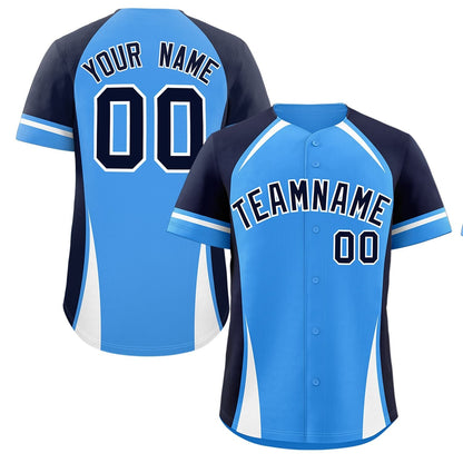 Custom Powder Blue Navy-White Personalized Color Block Authentic Baseball Jersey