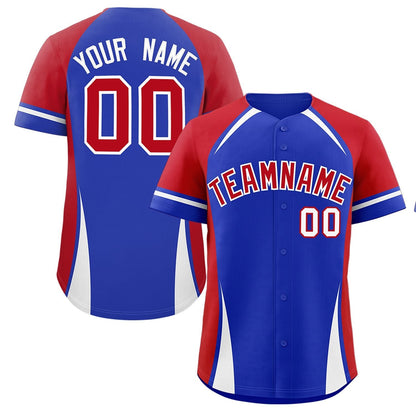 Custom Royal Red-White Personalized Color Block Authentic Baseball Jersey