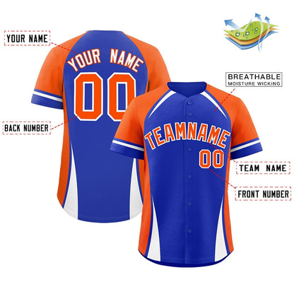 Custom Royal Orange-White Personalized Color Block Authentic Baseball Jersey