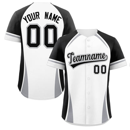 Custom White Black-Gray Personalized Color Block Authentic Baseball Jersey