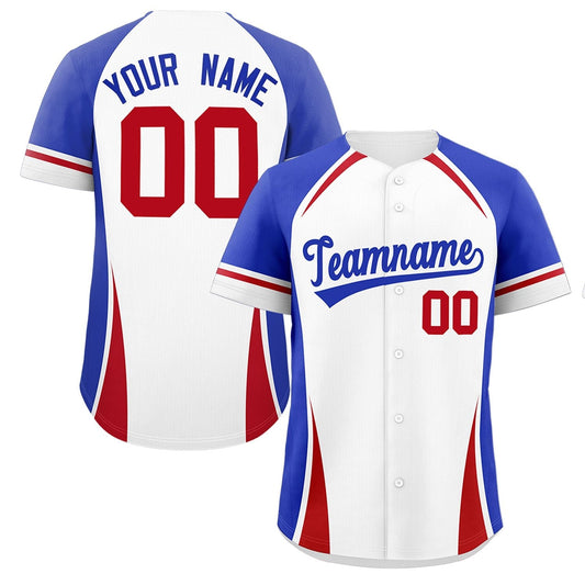 Custom White Royal-Red Personalized Color Block Authentic Baseball Jersey