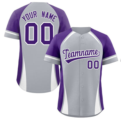 Custom Gray Purple-White Personalized Color Block Authentic Baseball Jersey