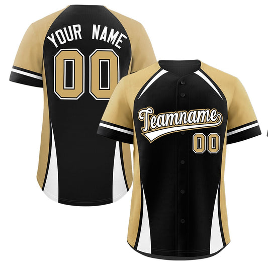 Custom Black Old Gold-White Personalized Color Block Authentic Baseball Jersey