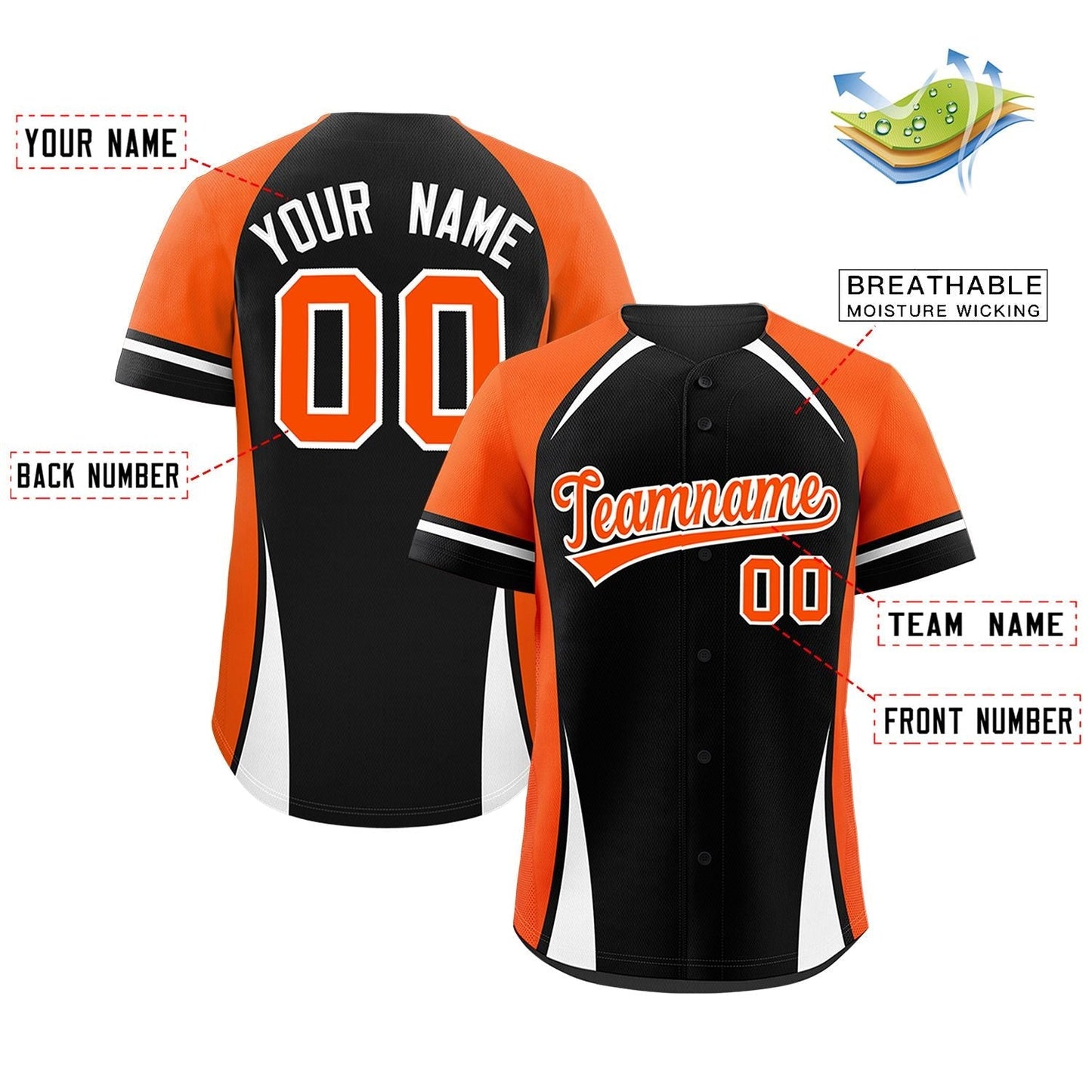 Custom Black Orange-White Personalized Color Block Authentic Baseball Jersey