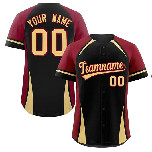 Custom Black Crimson-Khaki Personalized Color Block Authentic Baseball Jersey